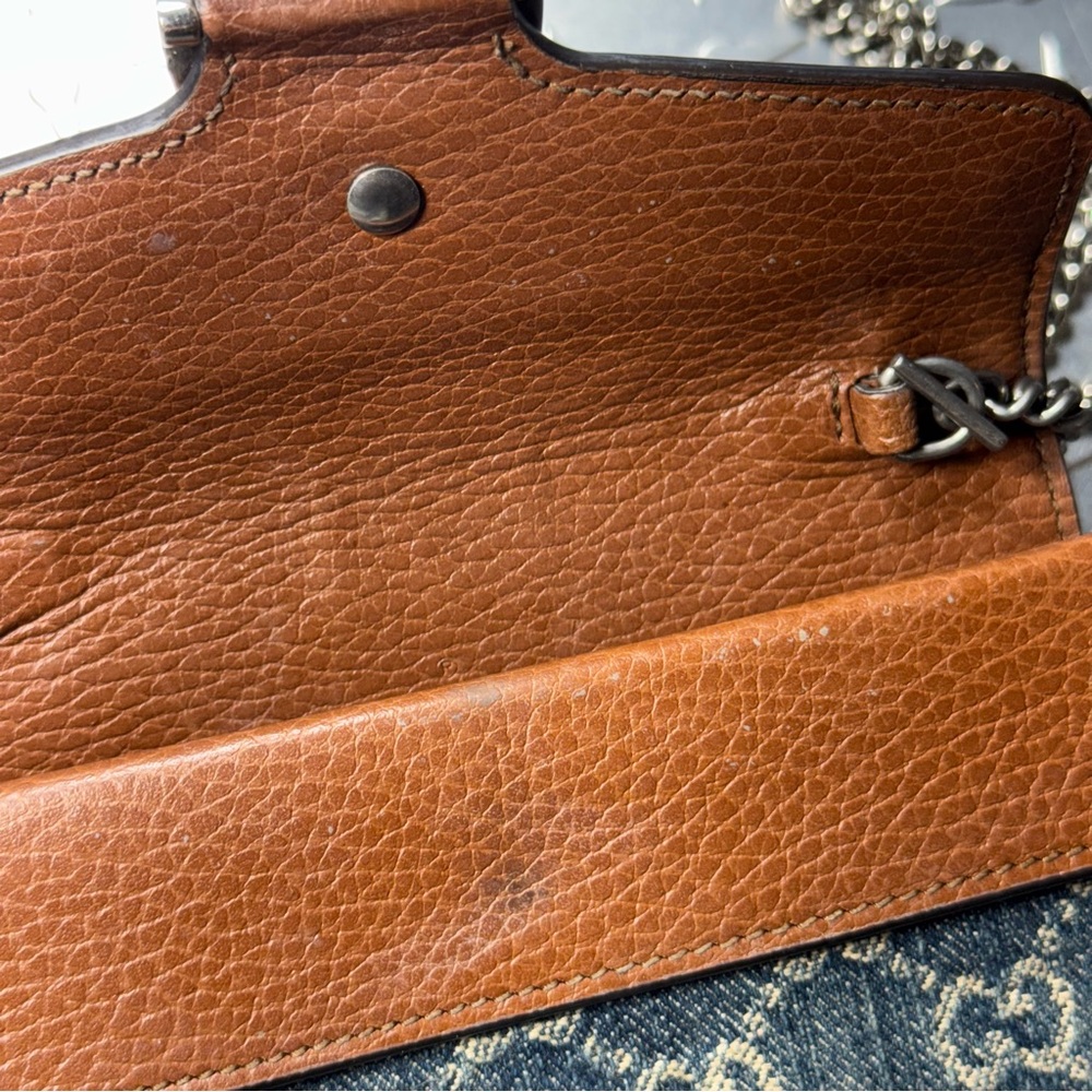 Gucci GG Denim Mini Dionysus Chain Wallet in Blue/Brown - Picture 8 of 11